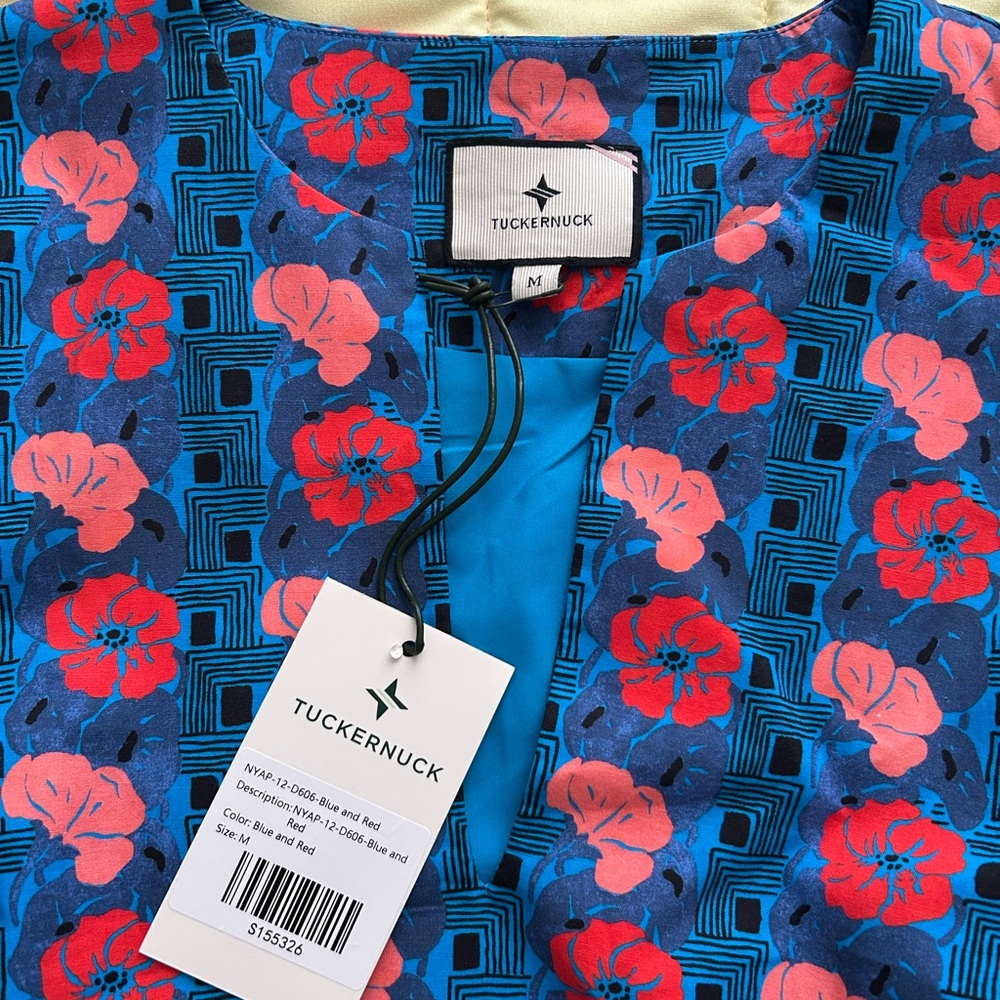 NEW Tuckernuck NYAP-12-D606-Blue and Red Izzy Dress Retro Floral Size Medium - Picture 5 of 6